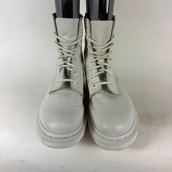 Dr. Martens 1460 Pascal Mono Chelsea Boots Women 9 White Leather Lace Up Pull On - Picture 4 of 9